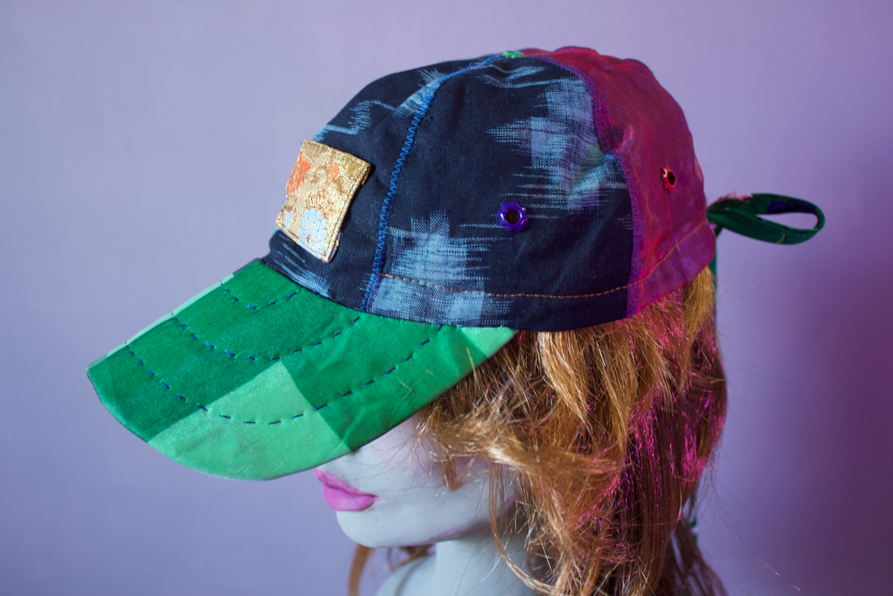 INDIGO IKAT APPLIQUÉ ORGANZA + SILK BALLCAP